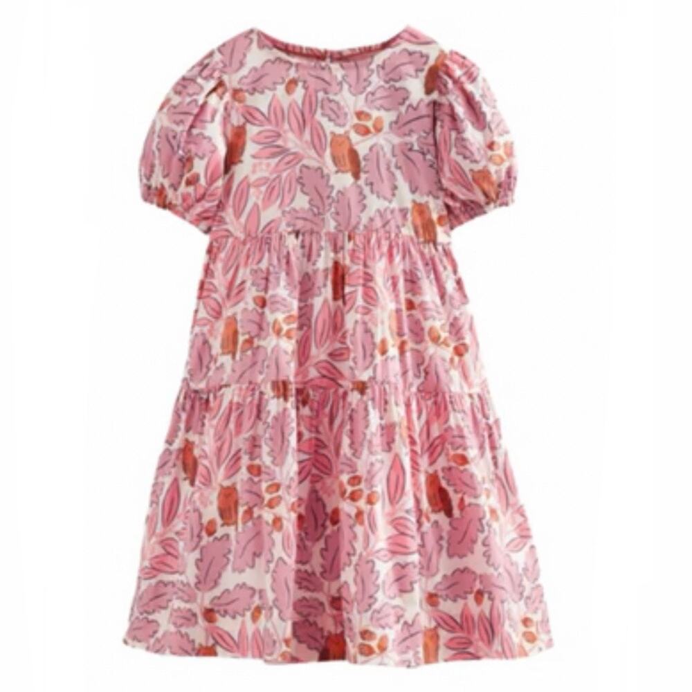 MINI BODEN | Girls' Fall Printed Woven Tiered Dress in Blossom Pink | Size 5-6Y